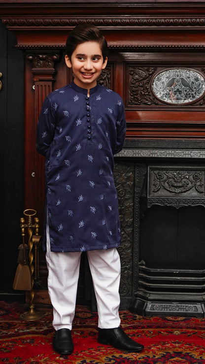 NAVY BLUE EMBROIDED KID'S KURTA