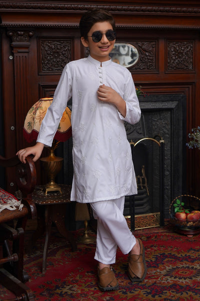 WHITE BOSKI CHICKEN KID'S KURTA SET