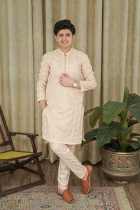 CREAM CHICKEN KID'S COTTON KURTA SET
