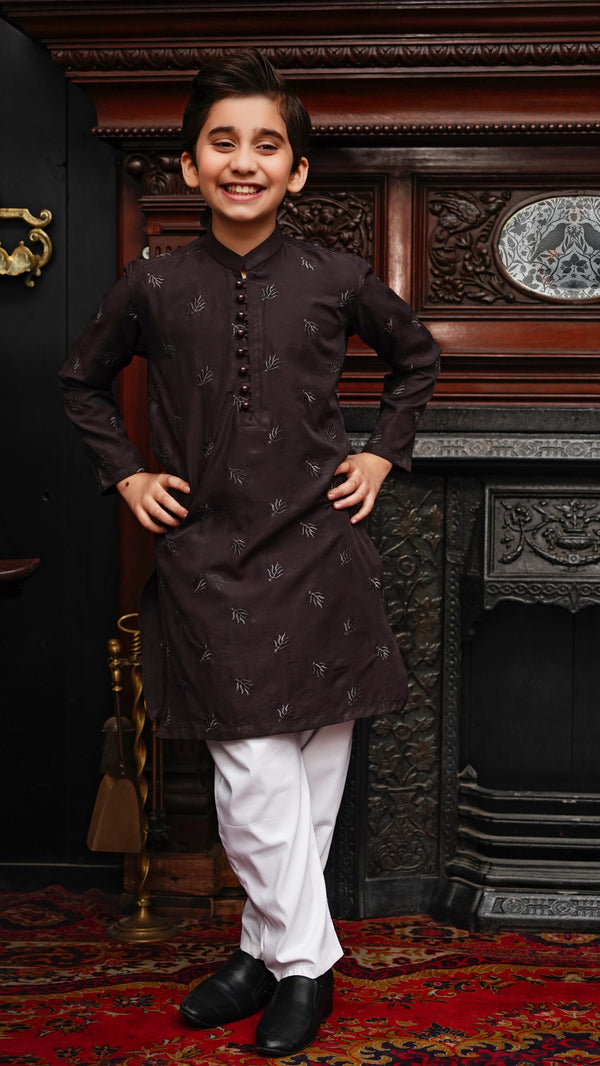 SCHOKOBRAUNE BESTICKTE KINDER-KURTA