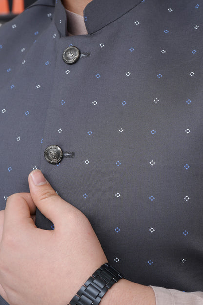 CHARCOAL GRAY PRINTED KID'S WAIST COAT