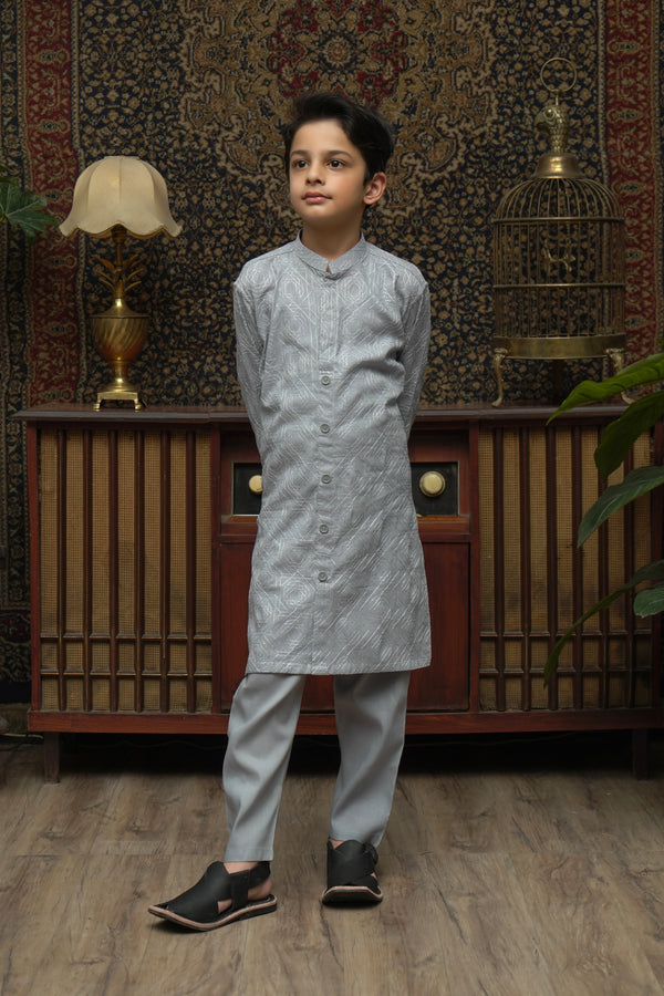 GRAY CHICKEN KID'S COTTON KURTA SET