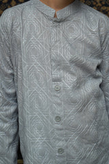 GRAY CHICKEN KID'S COTTON KURTA SET