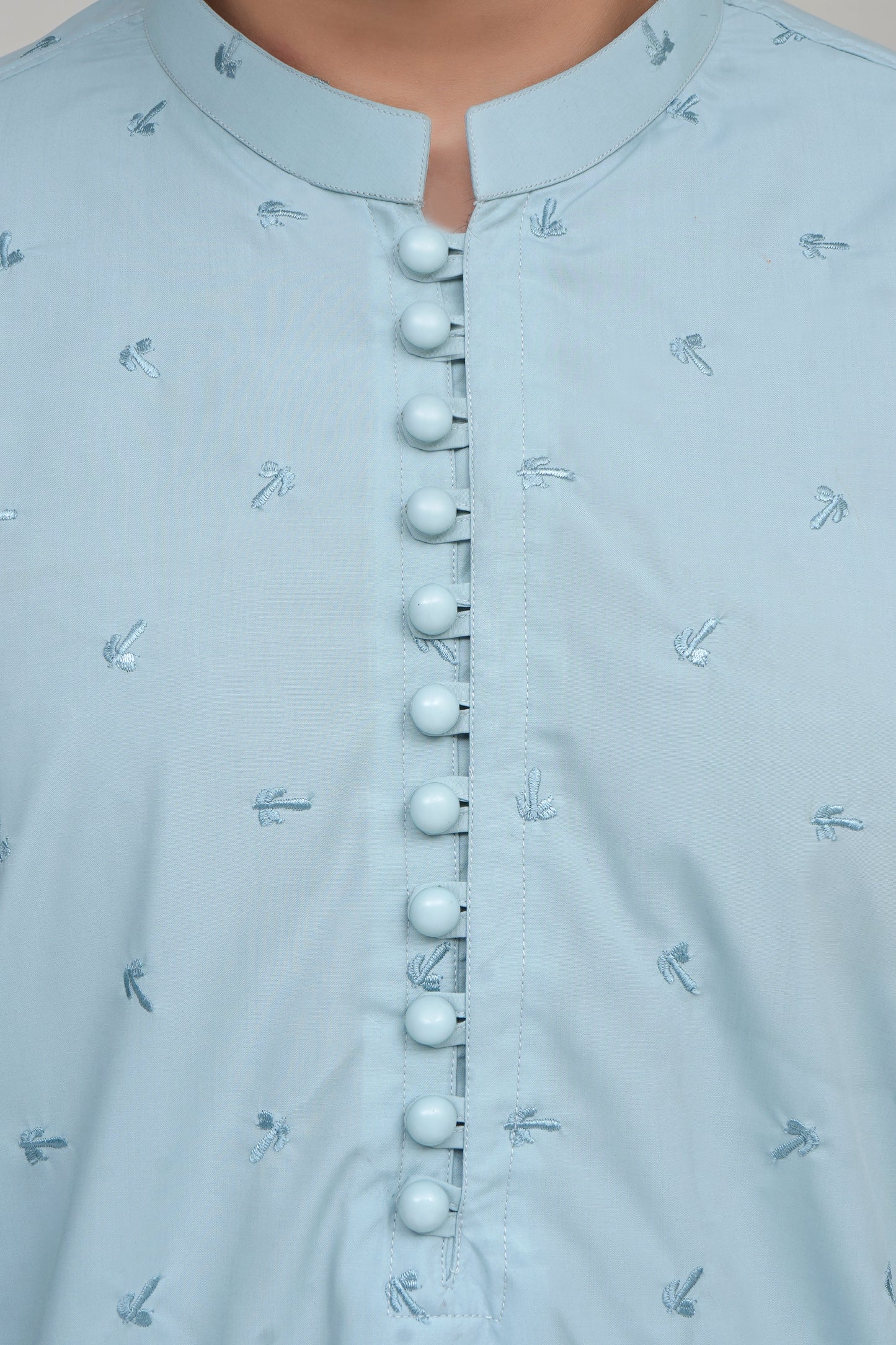 ICE BLUE MEN'S EMBROIDED WASH & WEAR KAMEEZ SHALWAR