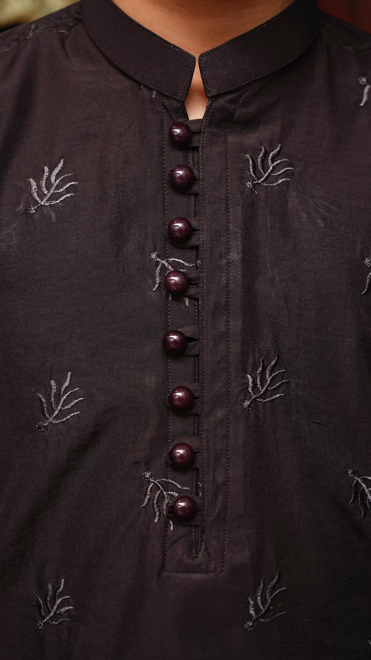 CHOCOLATE BROWN EMBROIDED KID'S KURTA