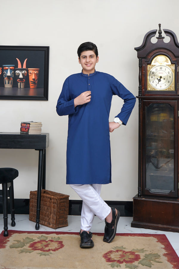 FEROZI BLUE KINDER KURTA AUS WASCHBAREM STOFF