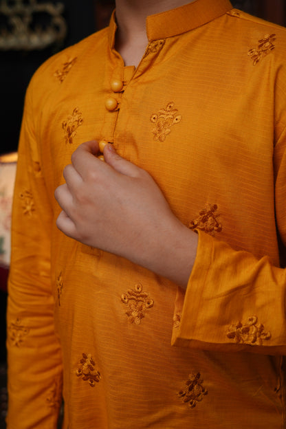 MUSTARD EMBROIDED KID'S KURTA