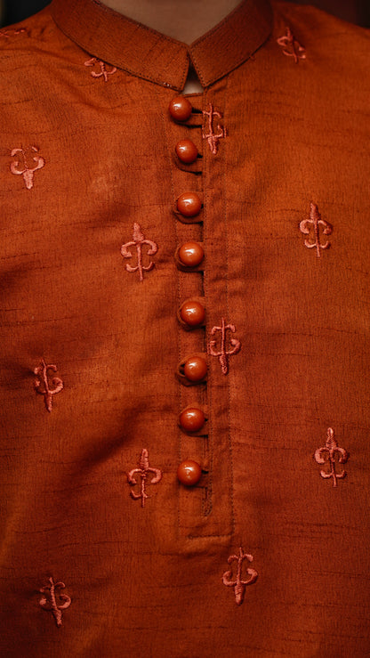 TWANY BROWN EMBROIDED KID'S KURTA