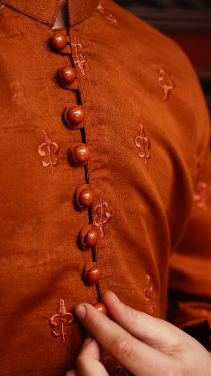 TWANY BROWN EMBROIDED KID'S KURTA