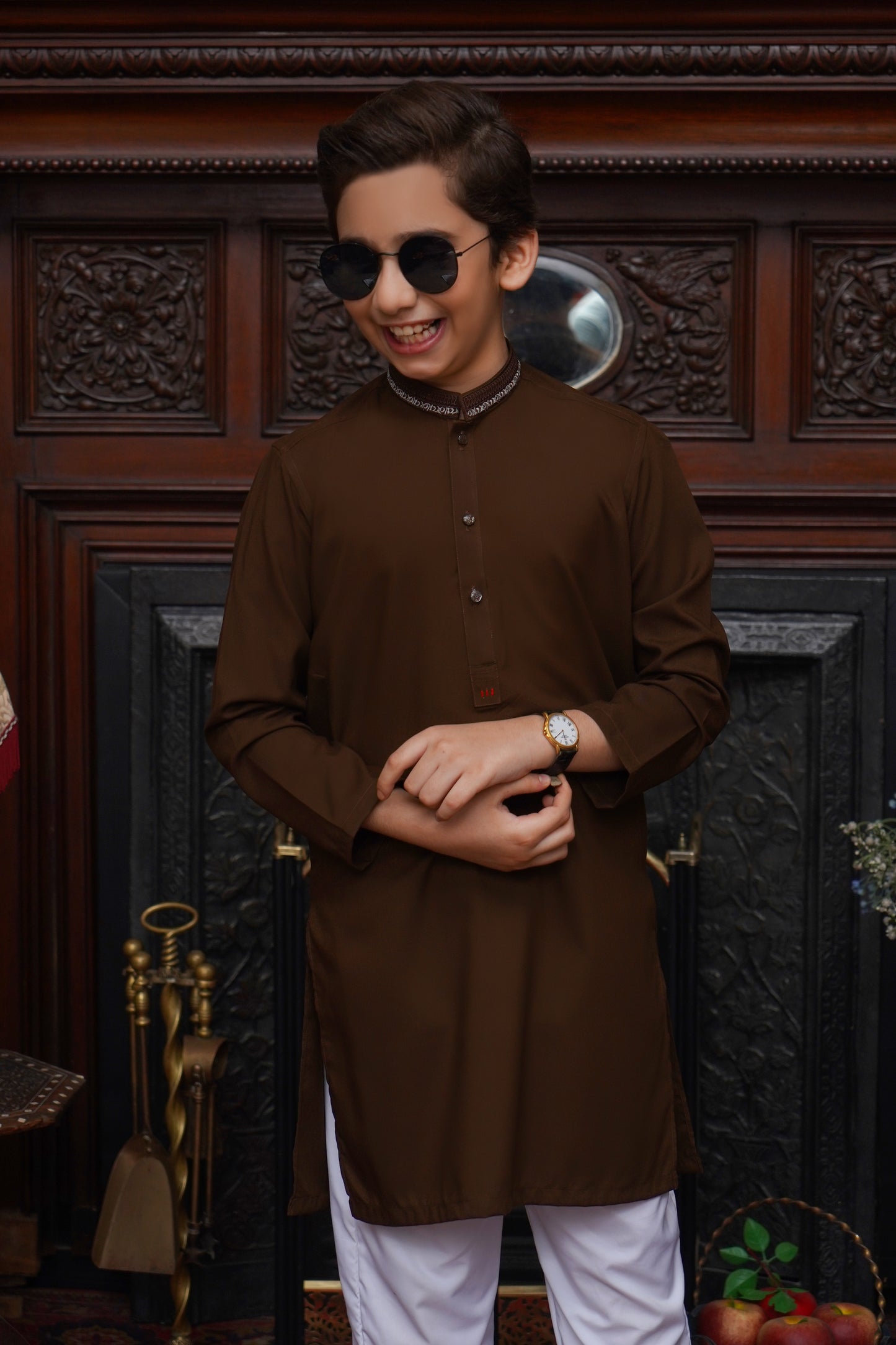 BROWN KID'S WASH & WEAR KURTA