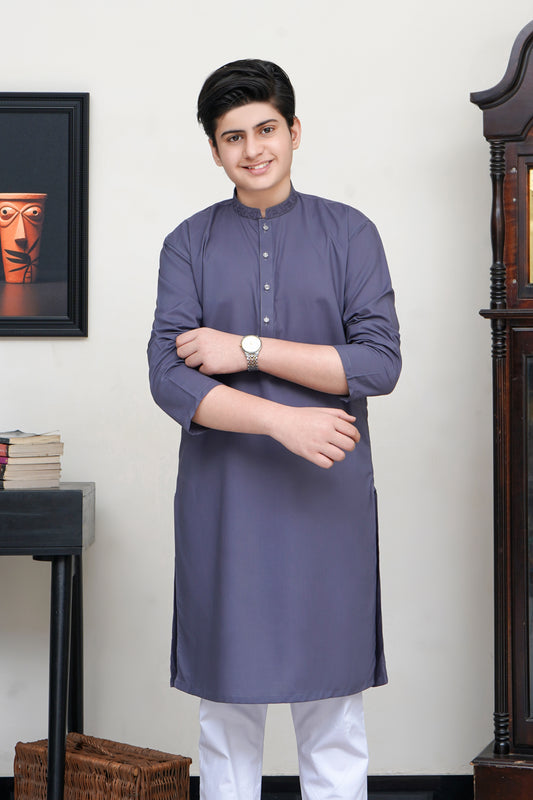 GREY KID'S WASH & WEAR KURTA