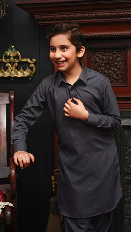 GRAY COLLAR WASHING WEAR KID'S SHALWAR KAMEEZ