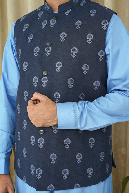 BLUE  EMBROIDERY MEN'S WAIST COAT