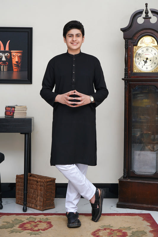JET BLACK KID'S WASH & WEAR KURTA