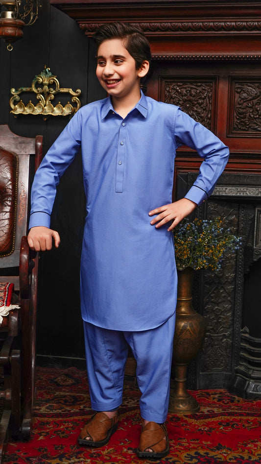 SKY BLUE COLLAR WASHING WEAR KID'S SHALWAR KAMEEZ