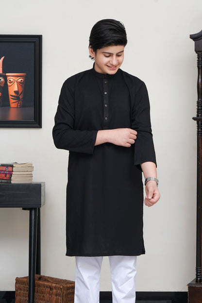 JET BLACK KID'S WASH & WEAR KURTA