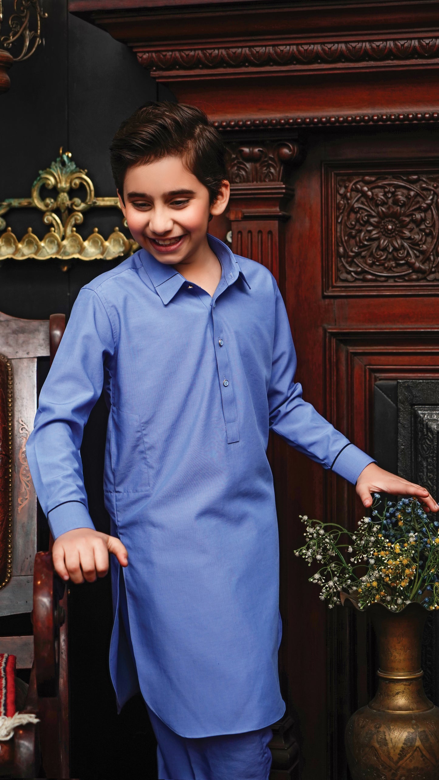 SKY BLUE COLLAR WASHING WEAR KID'S SHALWAR KAMEEZ