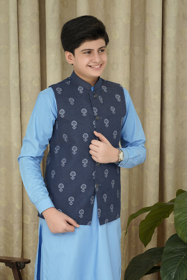 BLUE  EMBROIDERY  KID'S WAIST COAT