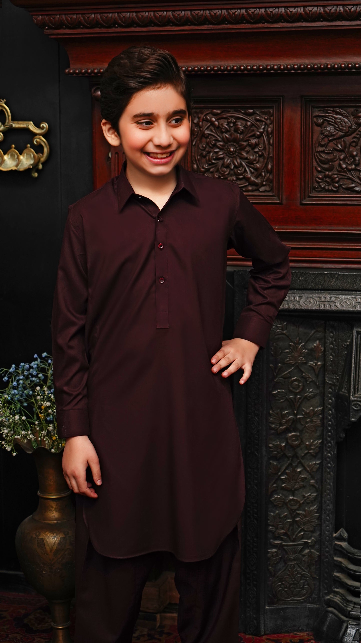 MAROON COLLAR WASHING WEAR KID'S SHALWAR KAMEEZ