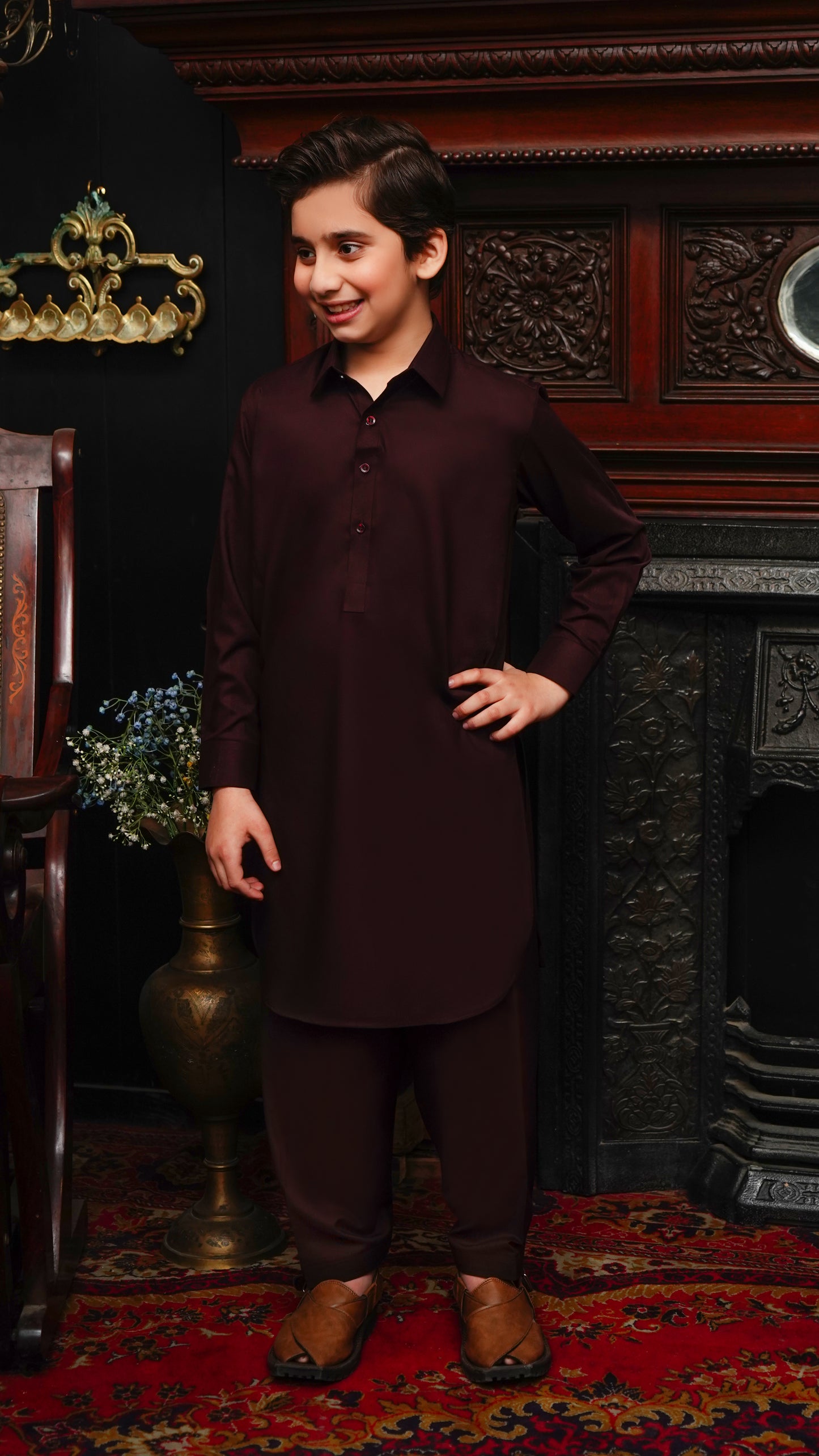 MAROON COLLAR WASHING WEAR KID'S SHALWAR KAMEEZ