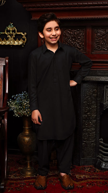 JET BLACK COLLAR WASHING WEAR KID'S SHALWAR KAMEEZ