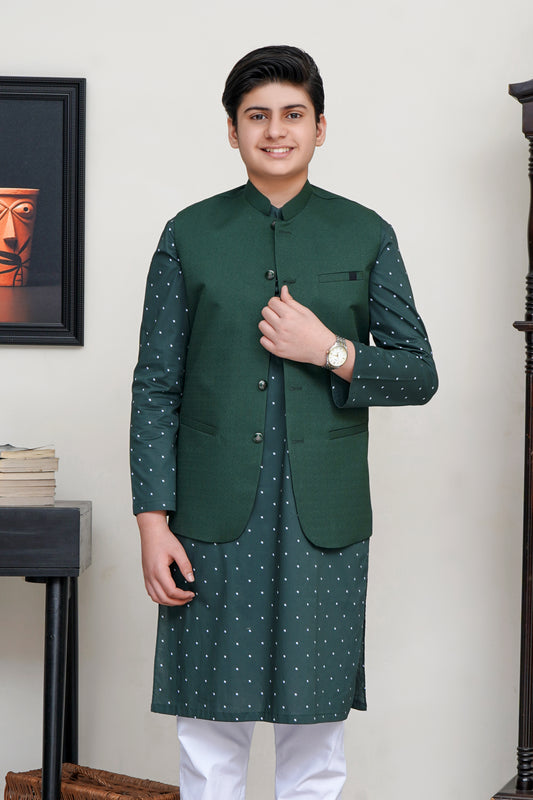 GREEN JAMAWAR KID'S WAIST COAT