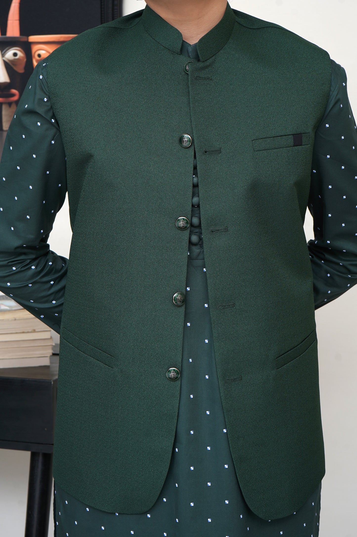 GREEN JAMAWAR KID'S WAIST COAT