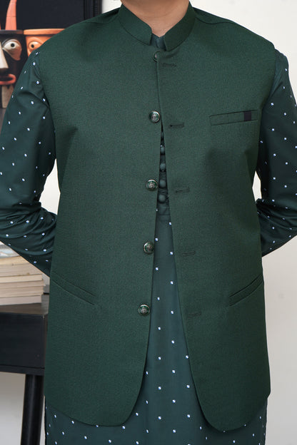 GREEN JAMAWAR KID'S WAIST COAT