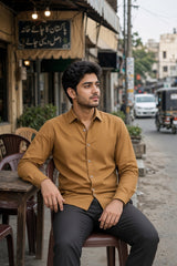 Men's Plain Mustard Cotton Casual Shirt - view 2 - maqsood.pk