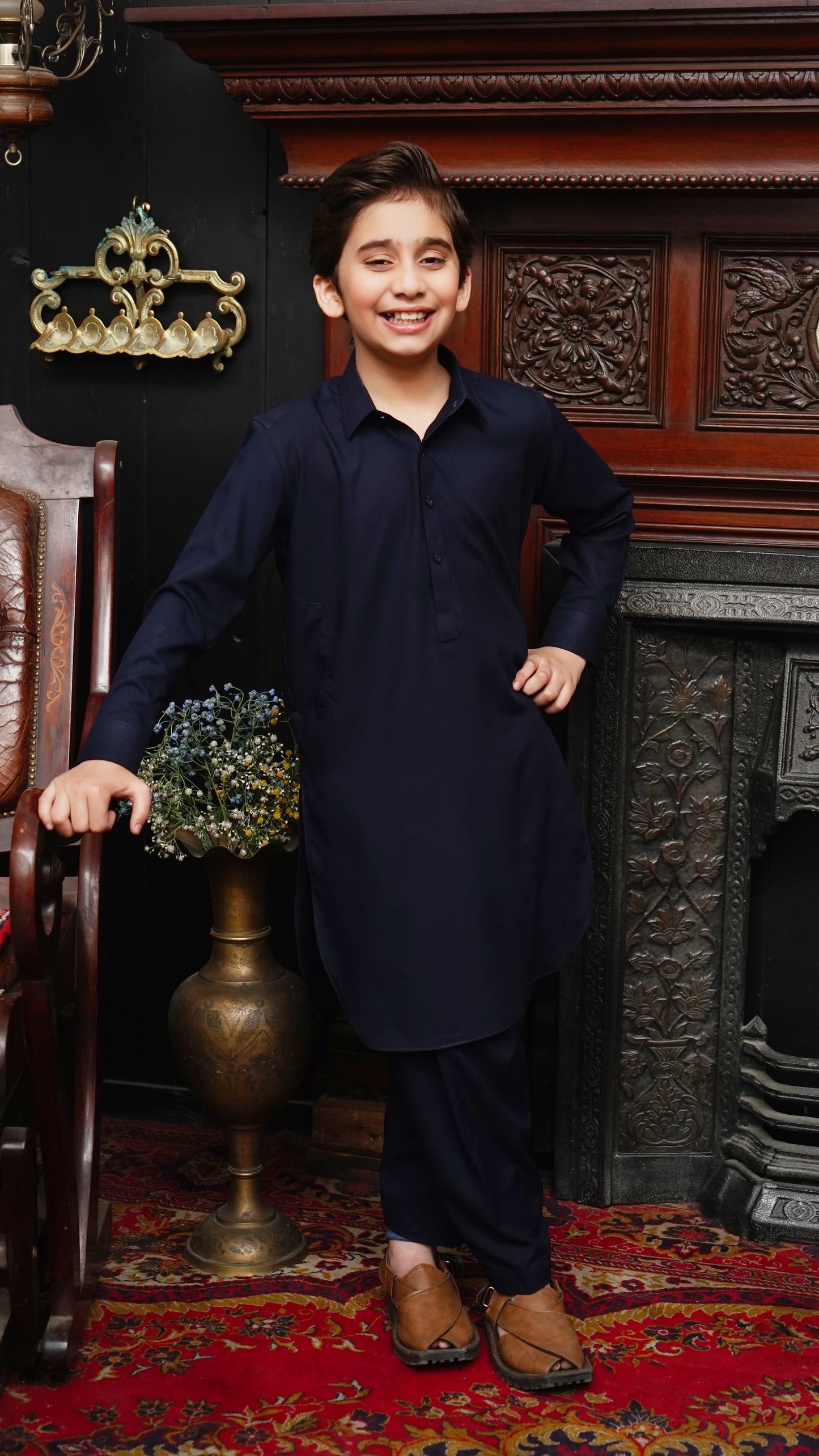 NAVY BLUE COLLAR WASHING WEAR KID'S SHALWAR KAMEEZ