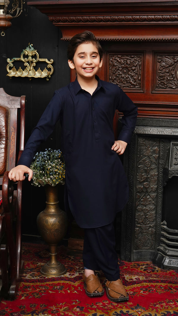 MARINEBLAUES KRAGEN-WASCHBAR KINDER SHALWAR KAMEEZ
