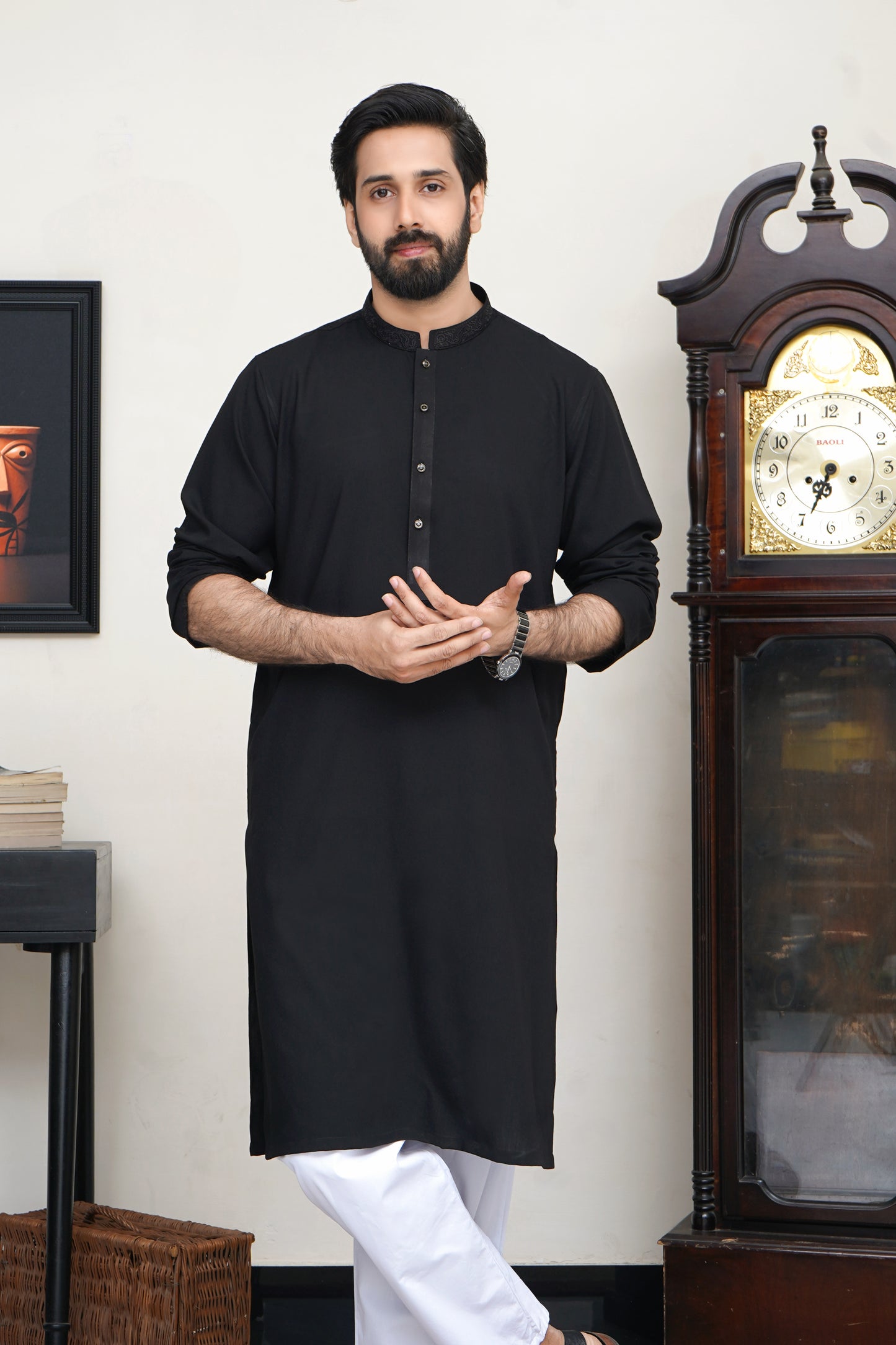 JET BLACK MEN'S WASH & WEAR KURTA