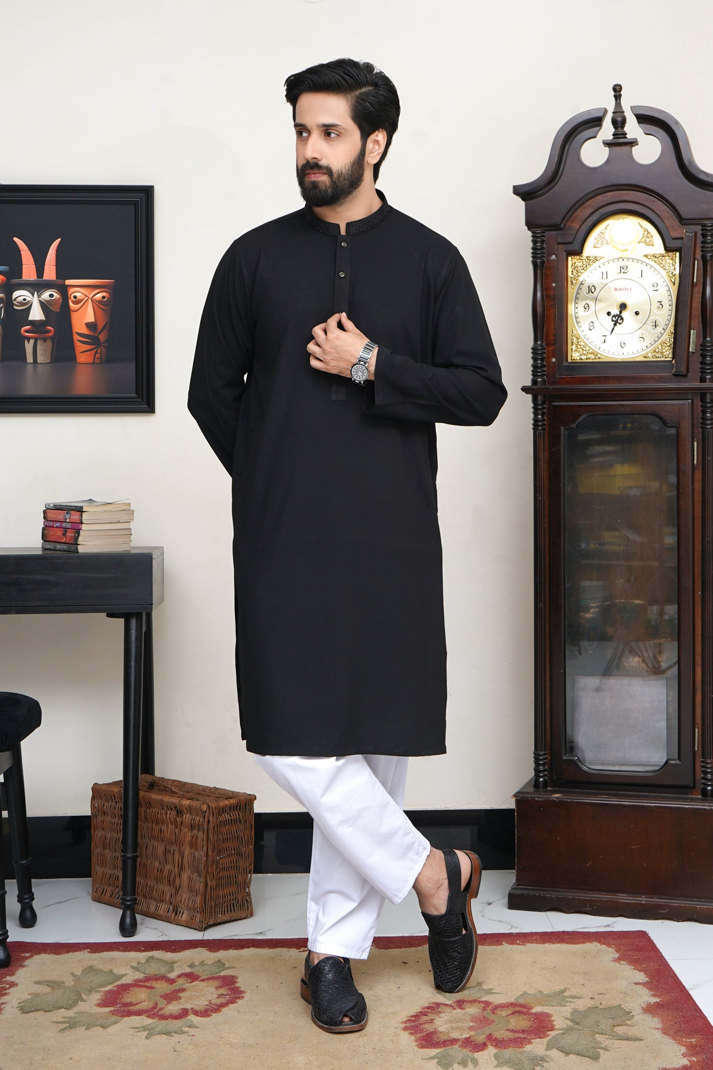 JET BLACK MEN'S WASH & WEAR KURTA