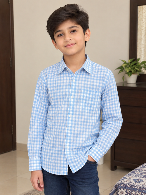KID'S SKY BLUE CHECK CASUAL SHIRT