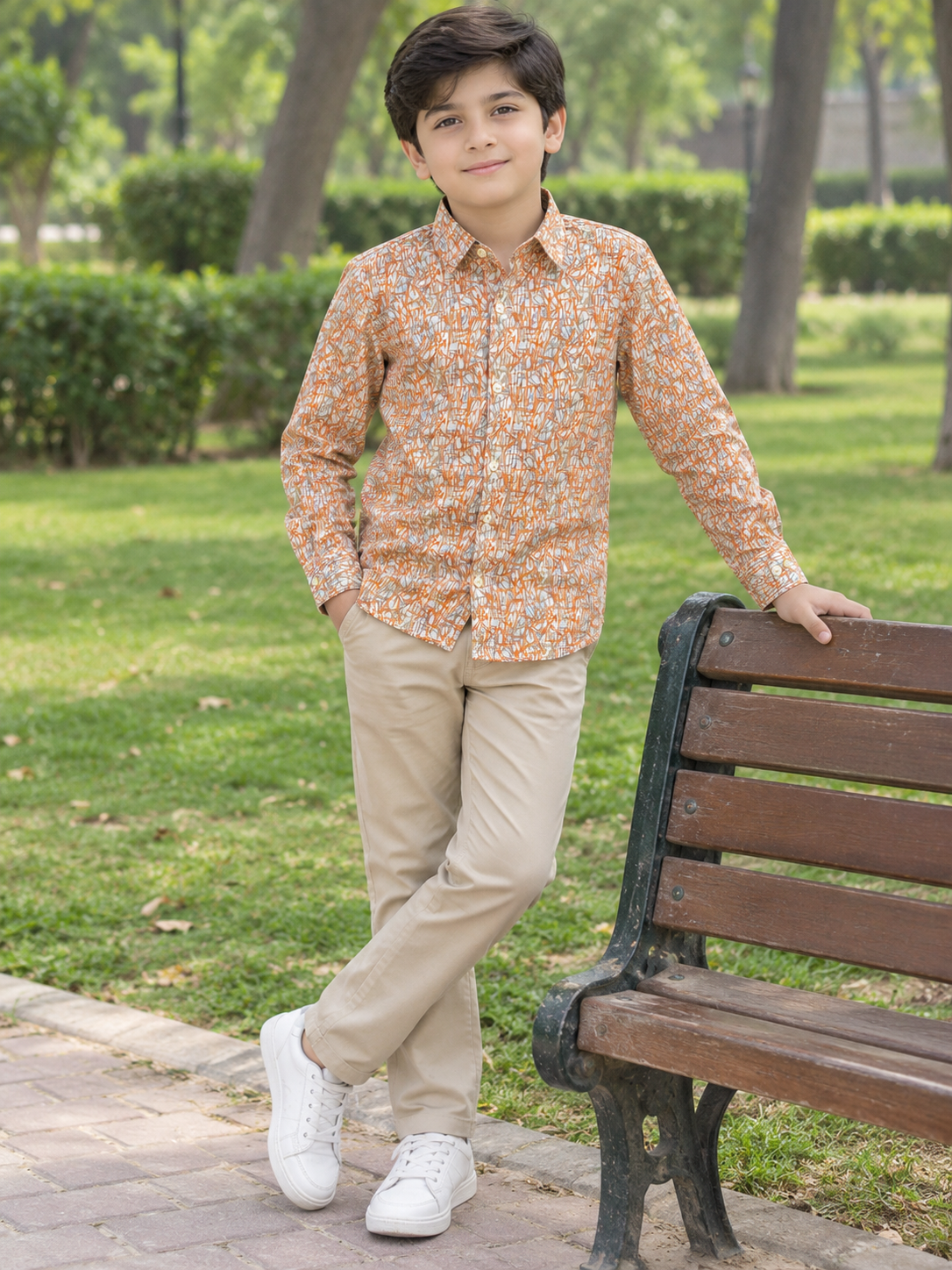 ORANGE PRINT CASUAL SHIRT FOR KIDS