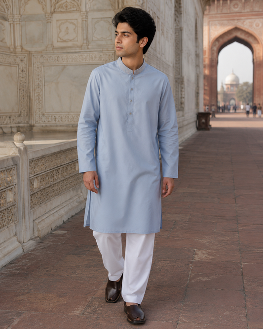 ICE BLUE MEN'S WASH & WEAR KURTA