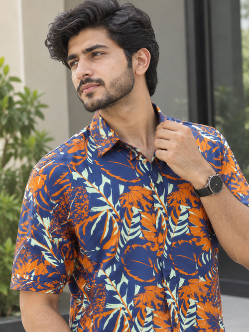 Men's Navy Blue Printed Lillan Casual Shirt - view 2 - maqsood.pk