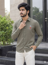 Men's Light Olive Green Embroidery Casual Shirt - maqsood.pk