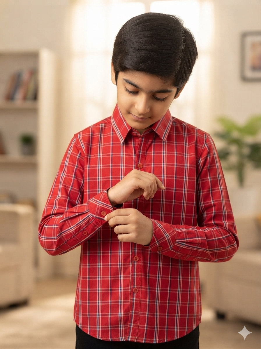 KID'S  RED CHECK CASUAL SHIRT