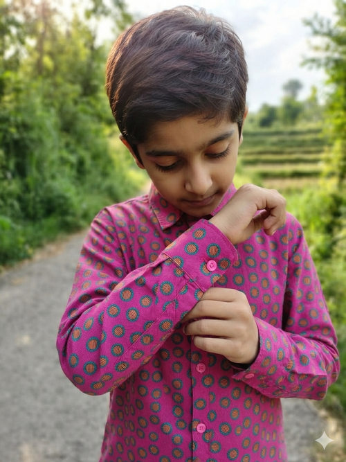 MERGENDA PINK PRINT CASUAL SHIRT FOR KIDS