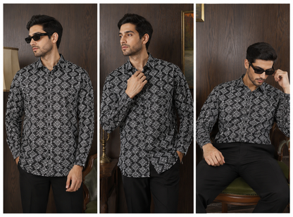 MEN'S GRAY PRINTED COTTON CASUAL SHIRT