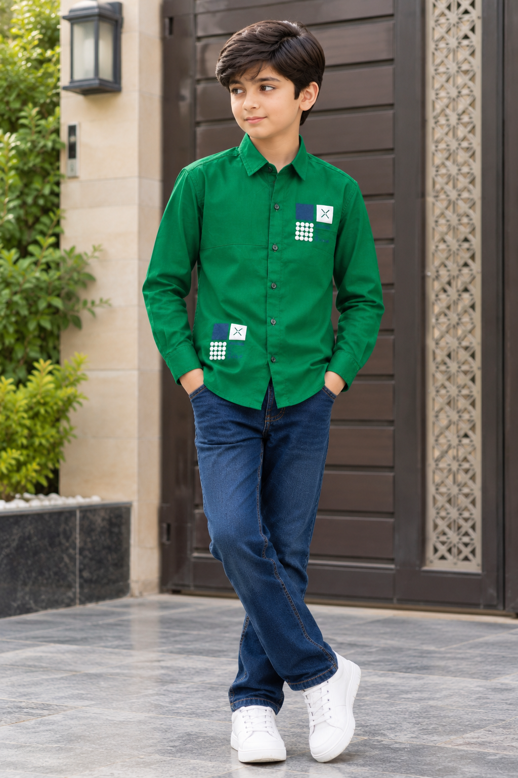 KID'S  DARK GREEN CASUAL SHIRT