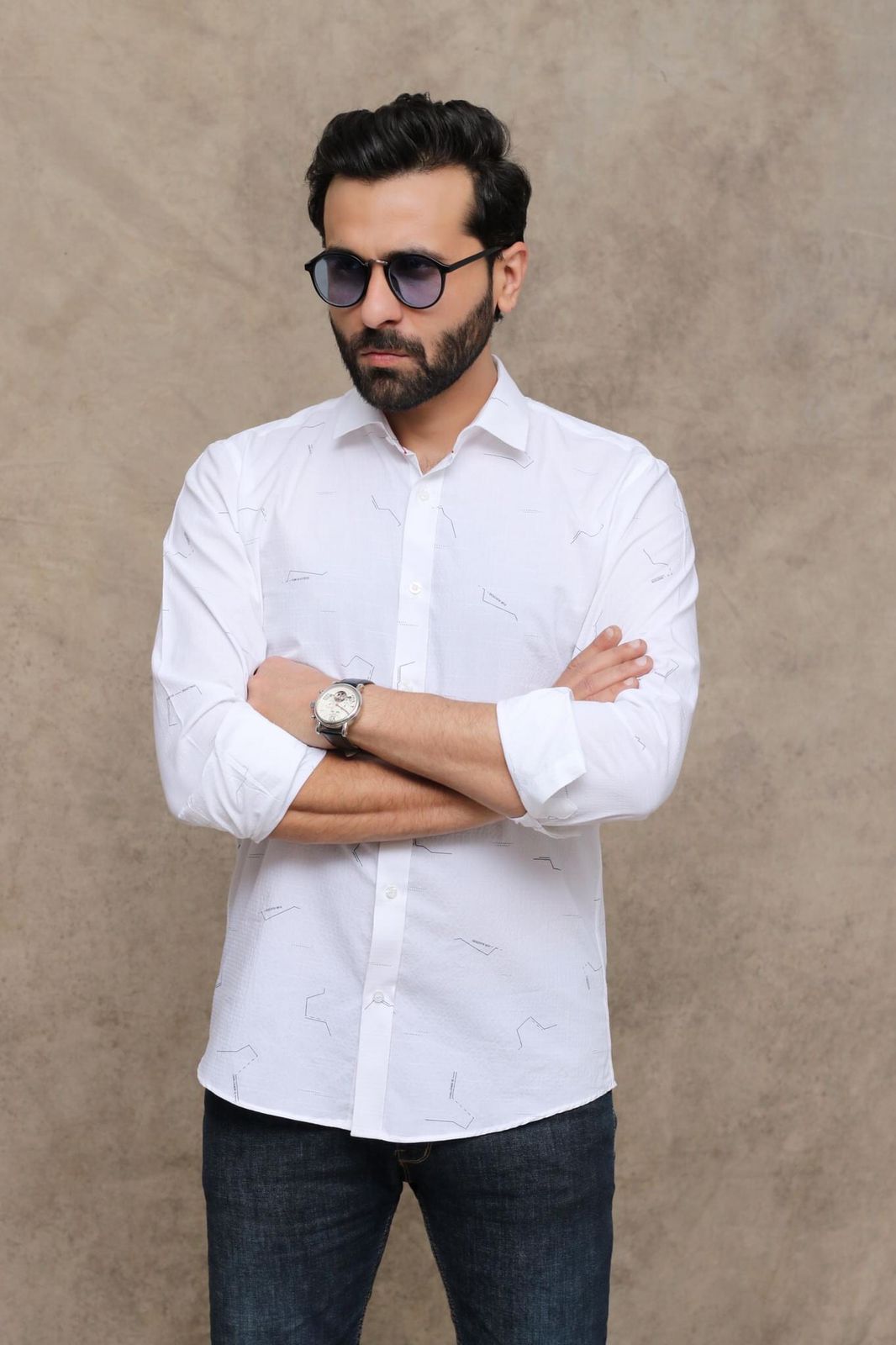 MEN'S WHITE PRINTED CASUAL SHIRT