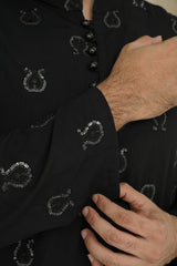 BLACK EMBROIDED CHICKEN MEN'S  KURTA
