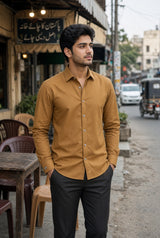 Men's Plain Mustard Cotton Casual Shirt - view 3 - maqsood.pk