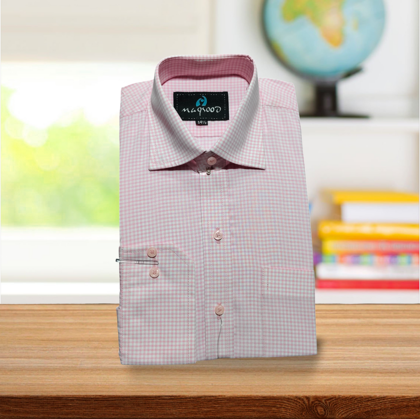 MEN'S REDISH SELF CHECK DRESS SHIRT