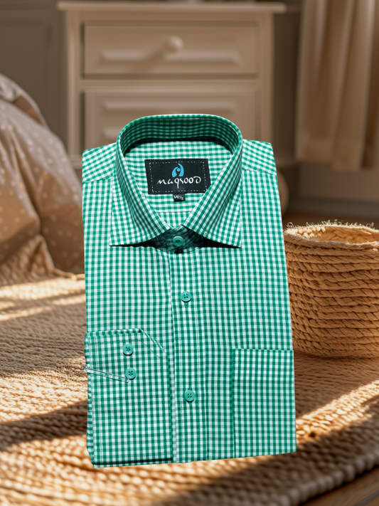 MEN'S GREEN CHECK DRESS SHIRT