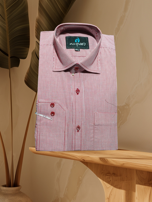 MEN'S REDISH CHECK DRESS SHIRT