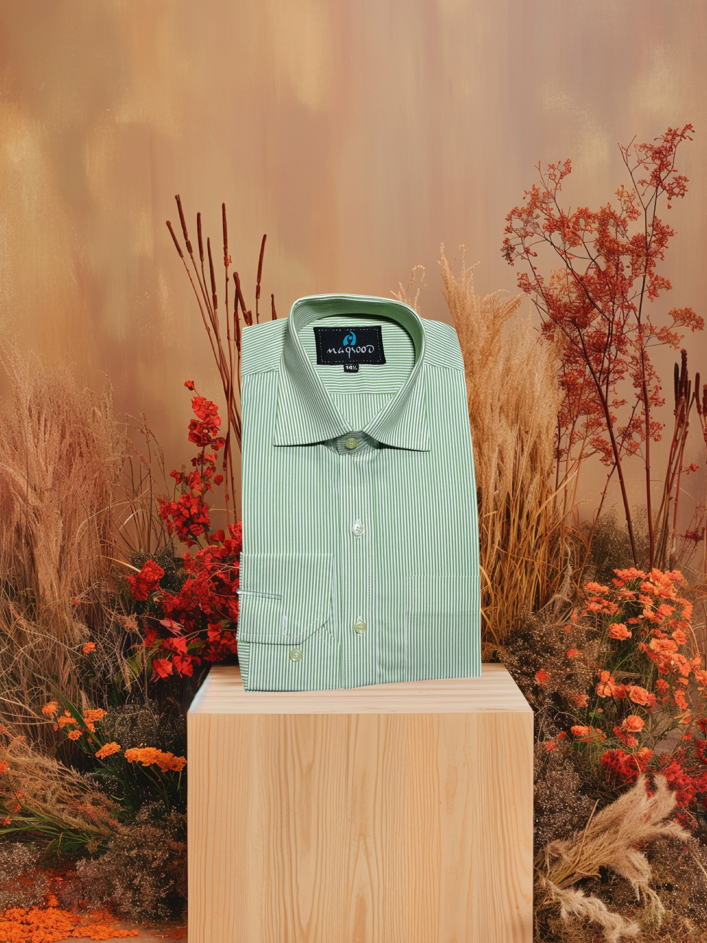 MEN'S  GREEN LINING DRESS SHIRT