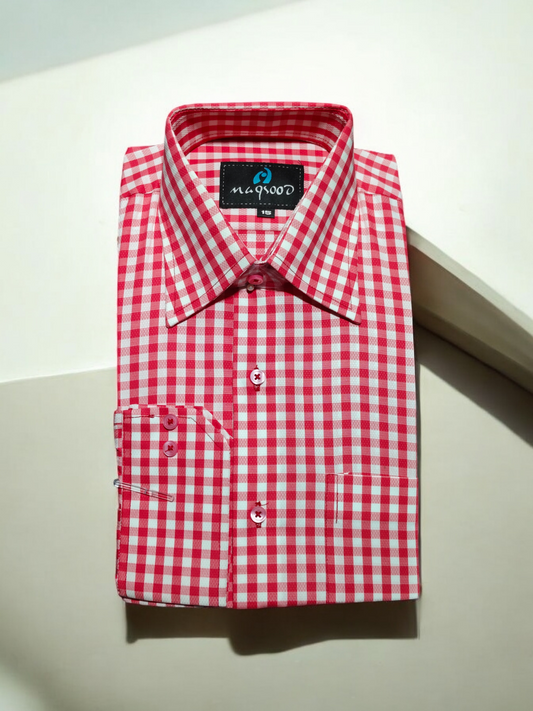 MEN'S RED CHECK DRESS SHIRT 2